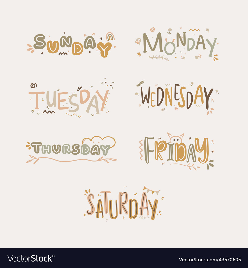 Premium Vector  Set of weekdays lettering monday tuesday wednesday  thursday friday saturday sunday