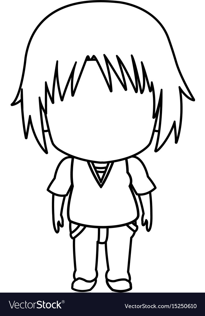 Outlined little boy anime hair style stand Vector Image