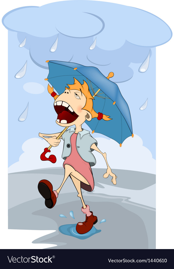 The girl in rain cartoon Royalty Free Vector Image