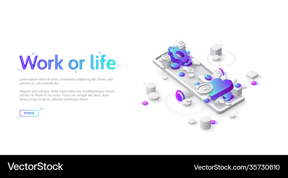 Work or life balance isometric landing web banner Vector Image