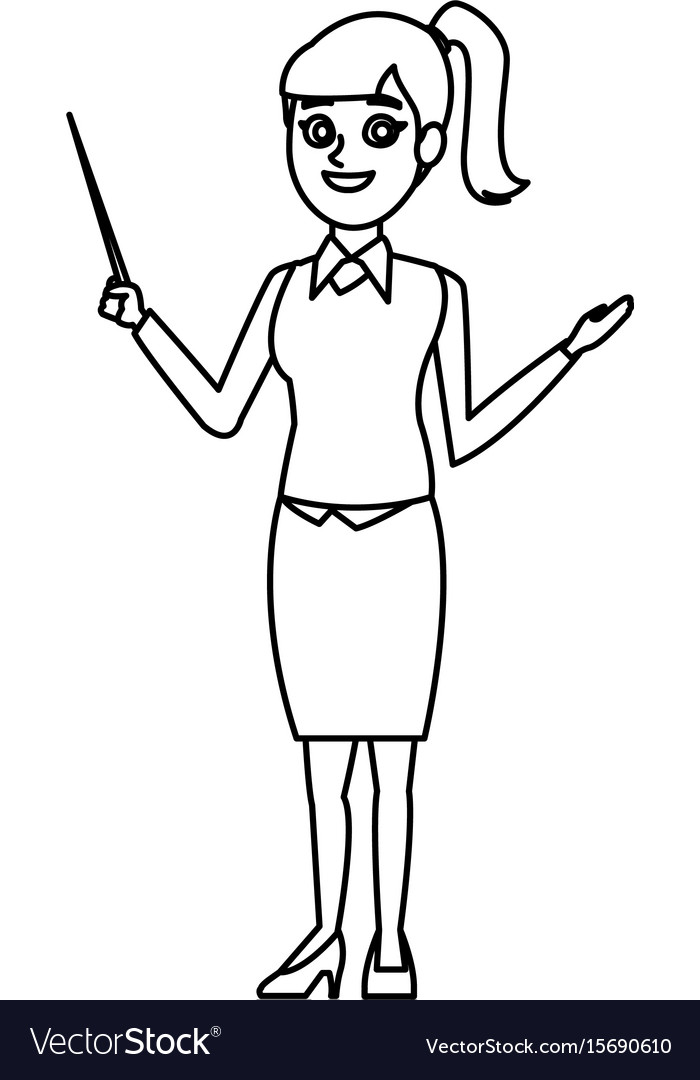 Young woman standing holding stick presentation Vector Image