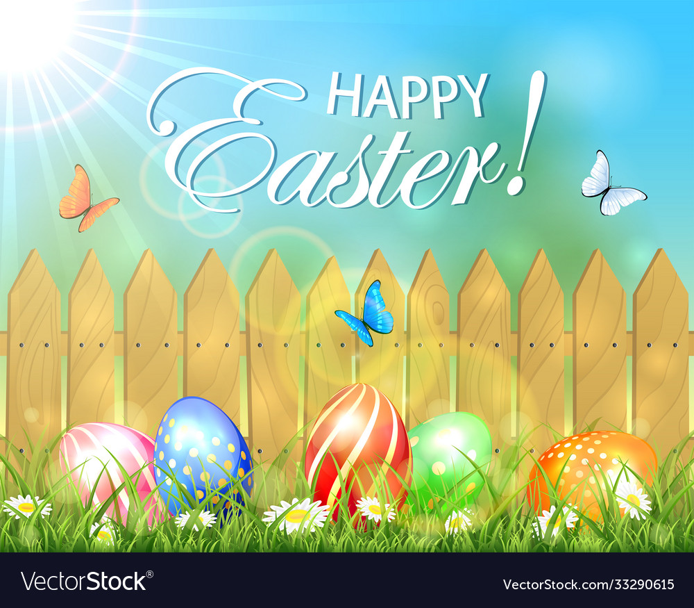 Easter background with fence and eggs Royalty Free Vector Easter background with fence and eggs Royalty Free Vector