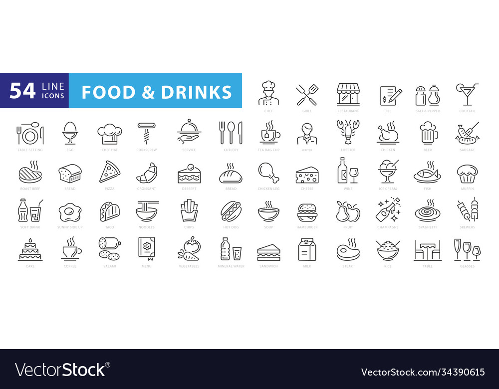 Food linear icons set vector image Food linear icons set
