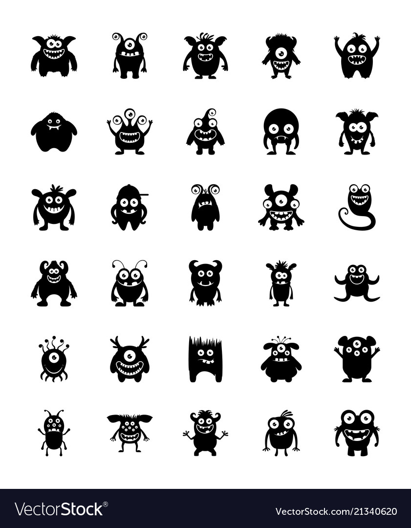 Monster characters glyph icons Royalty Free Vector Image