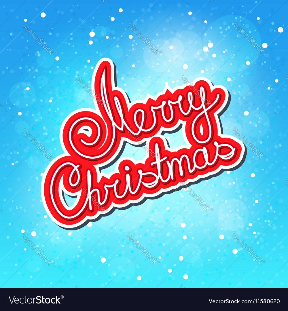 Text merry christmas on blue winter background Vector Image