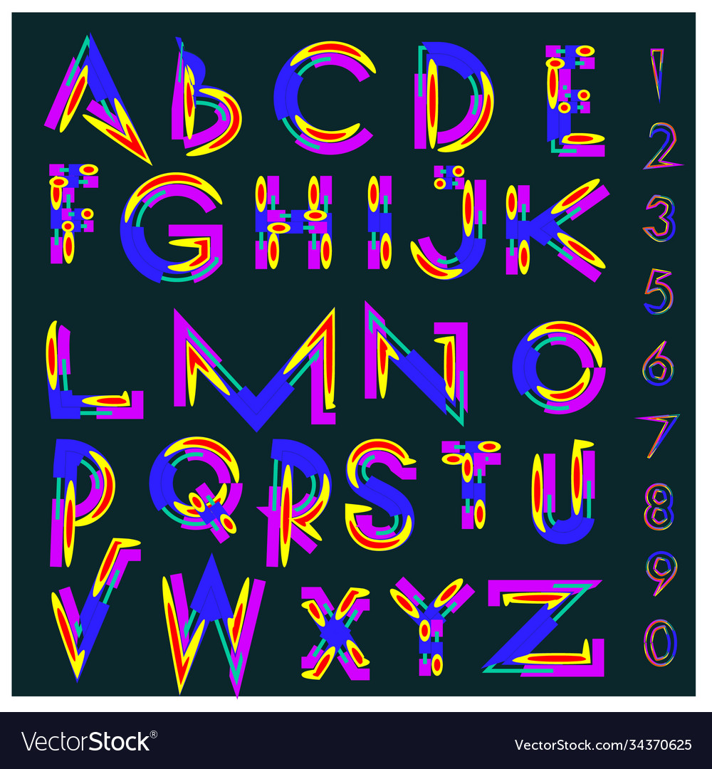 Abstract colorful font and alphabet Royalty Free Vector