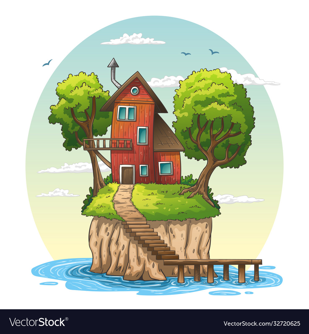 Red house on an island Royalty Free Vector Image