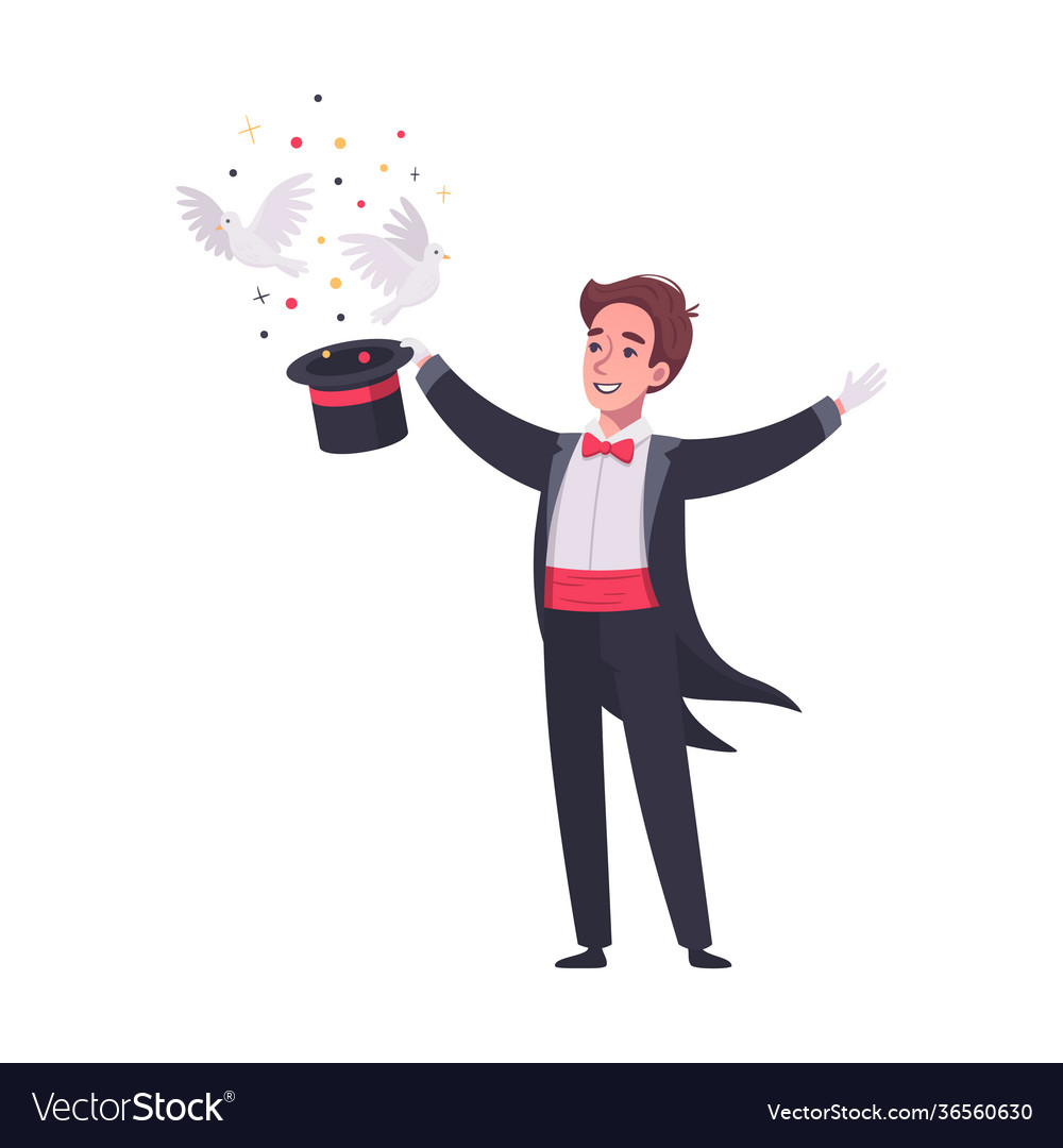 Magician hat pigeons composition Royalty Free Vector Image