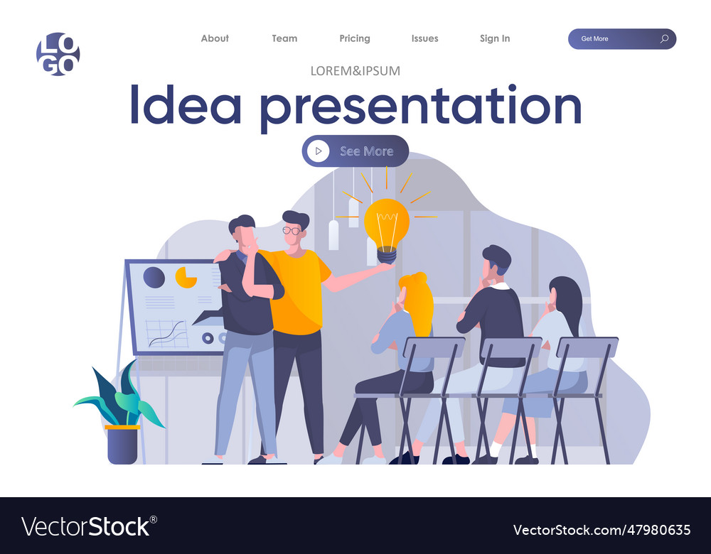 Idea presentation landing page with header Vector Image