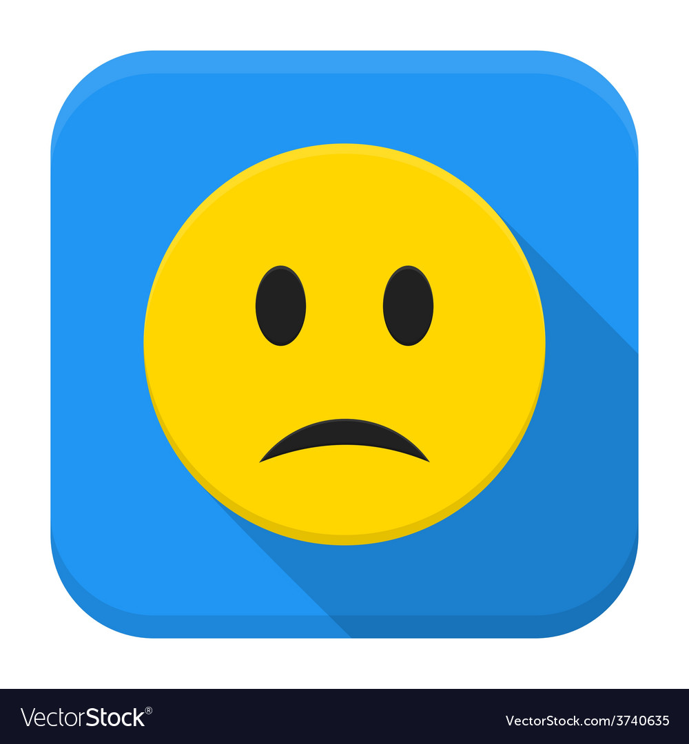 Sad yellow smile app icon with long shadow