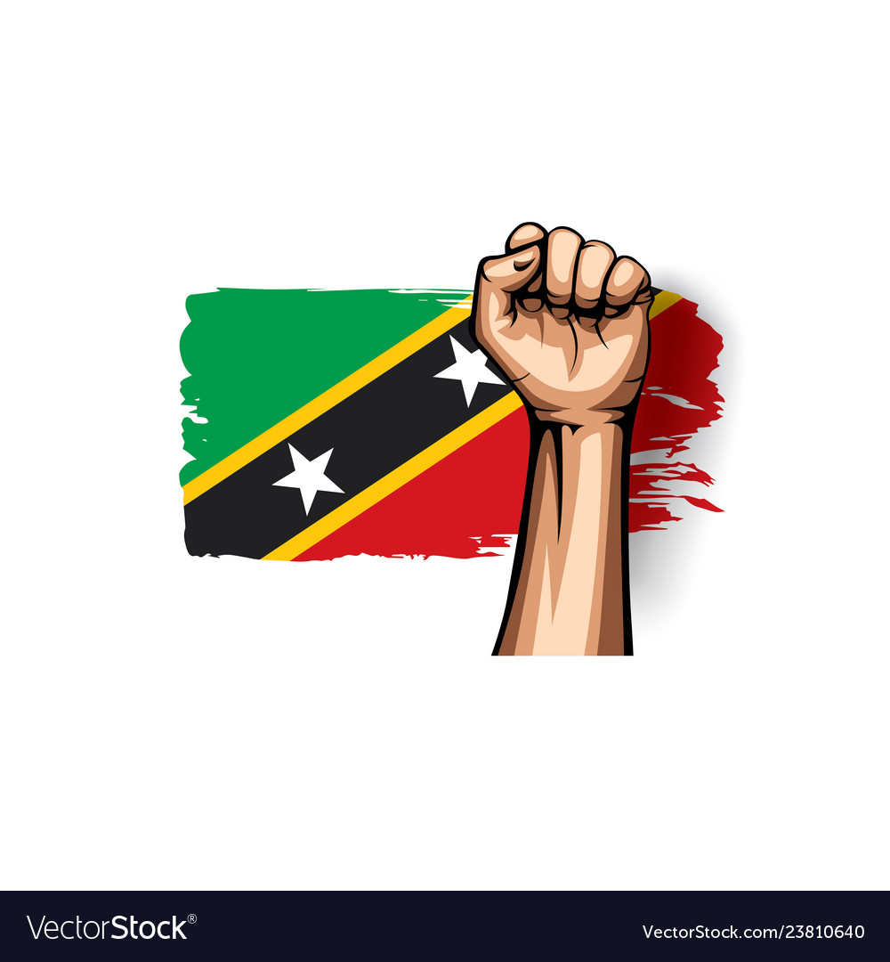 Saint kitts and nevis flag and hand on white Vector Image