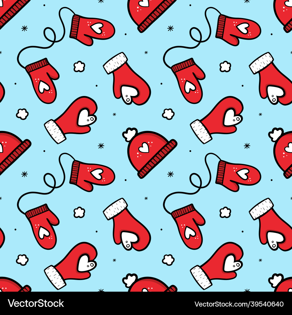 Warm red hats and mittens christmas pattern Vector Image