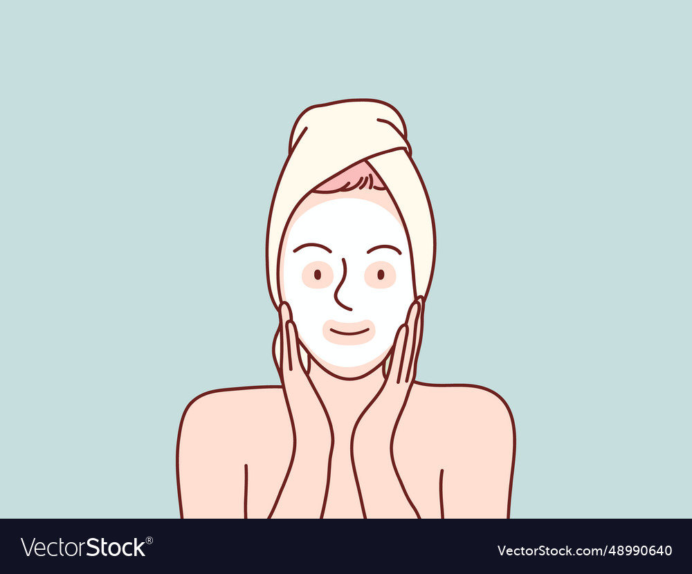 Woman applying facial mask cream on face simple