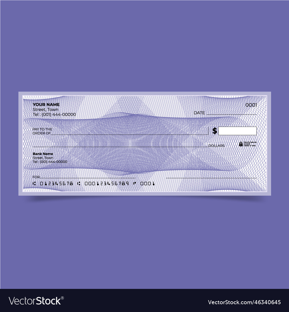 Bank cheque design with guilloche background Vector Image