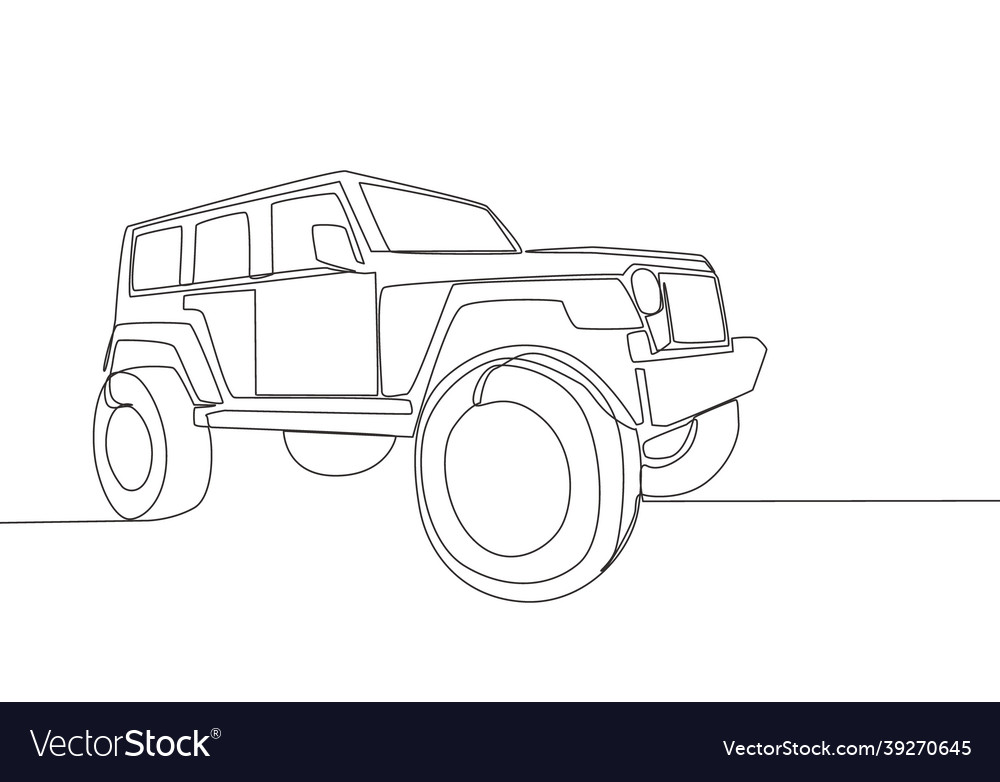 Single line drawing of 4x4 speed wrangler jeep Vector Image