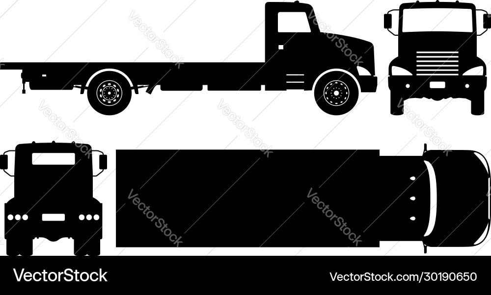 Flatbed truck black icons Royalty Free Vector Image