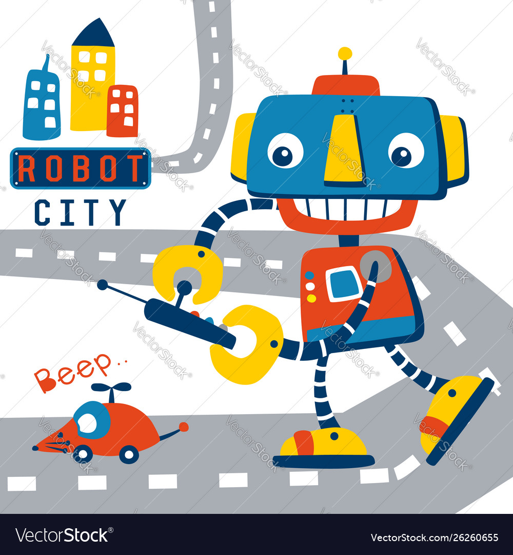 Cartoon funny robots Royalty Free Vector Image