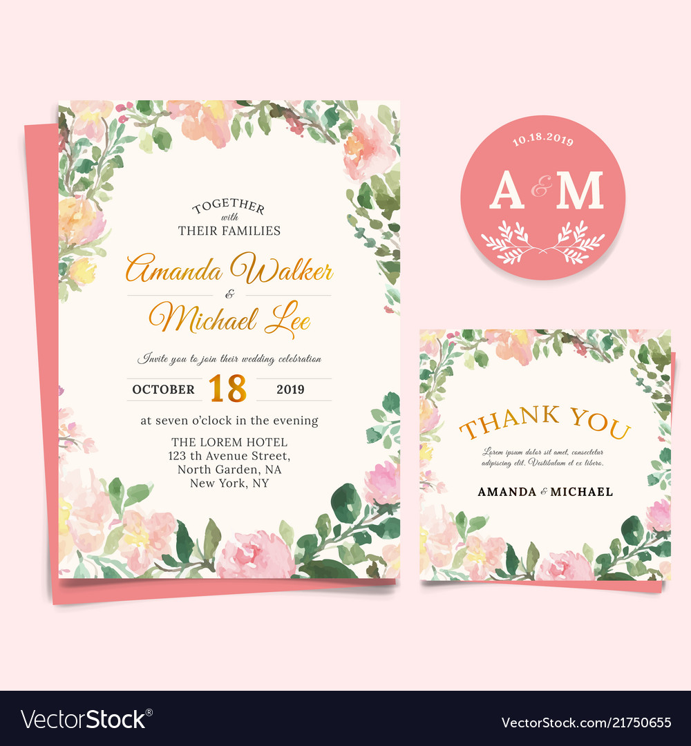 Floral wedding invitation elegant thank you card Vector Image