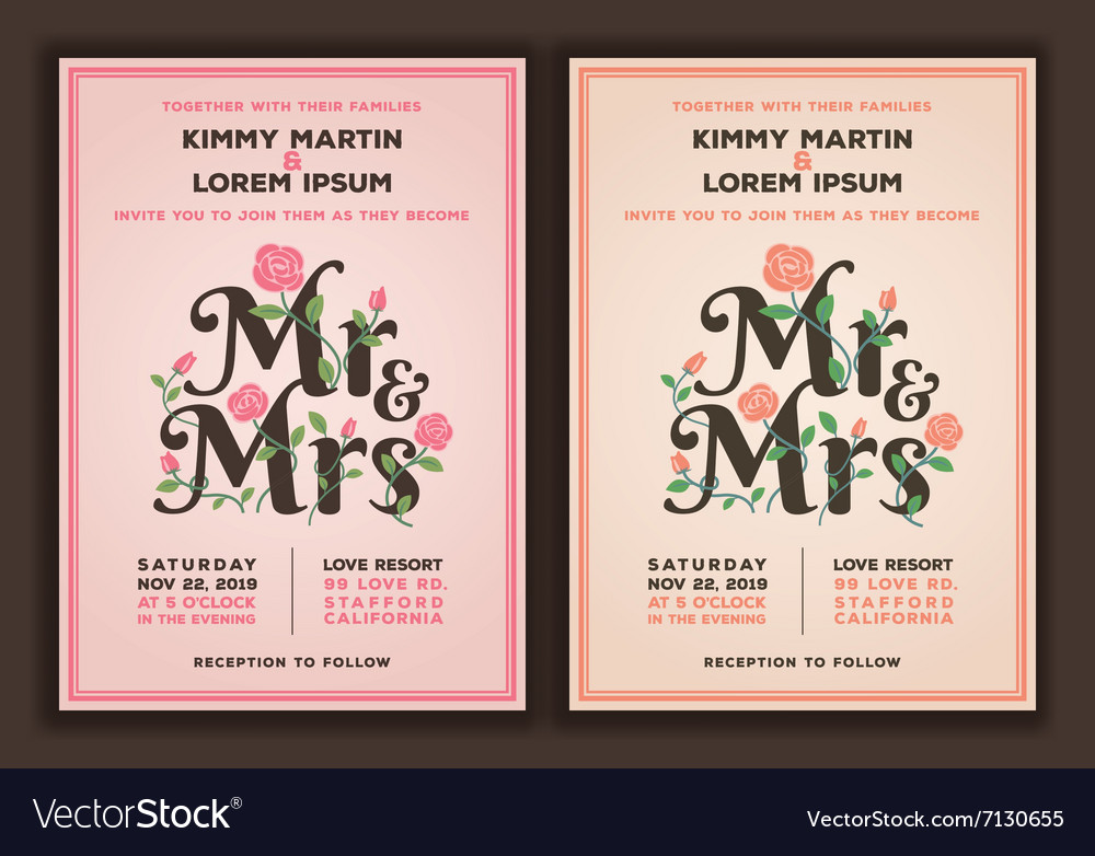 Mr And Mrs Title With Flower Wedding Invitations Vector Image