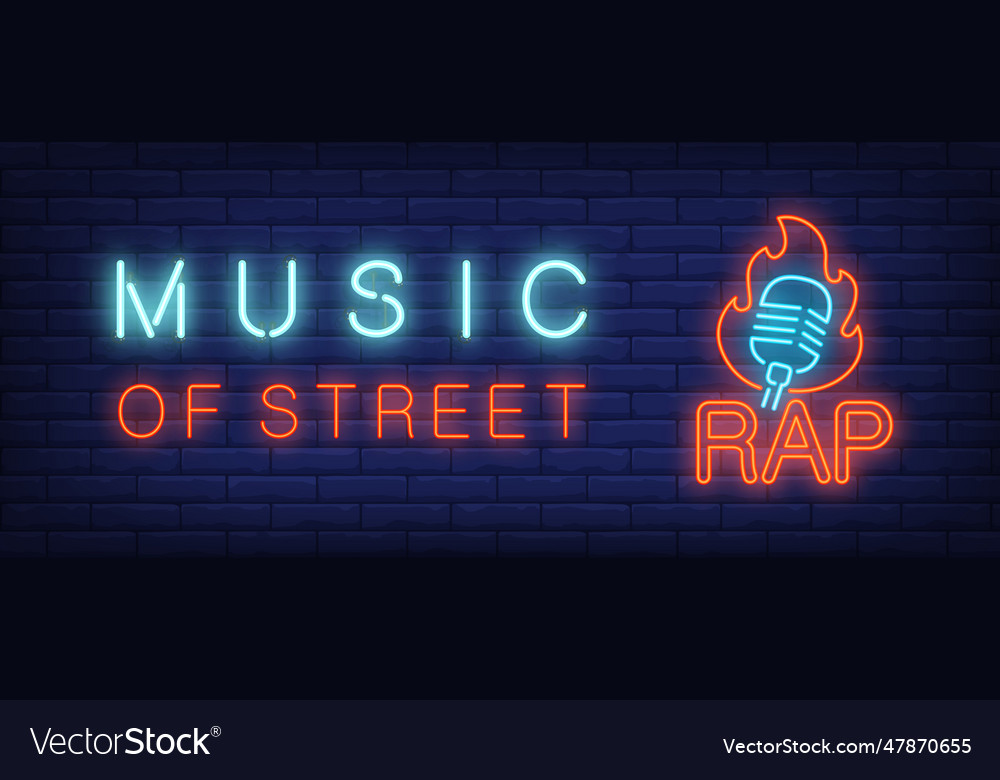 Music of street rap neon style banner Royalty Free Vector