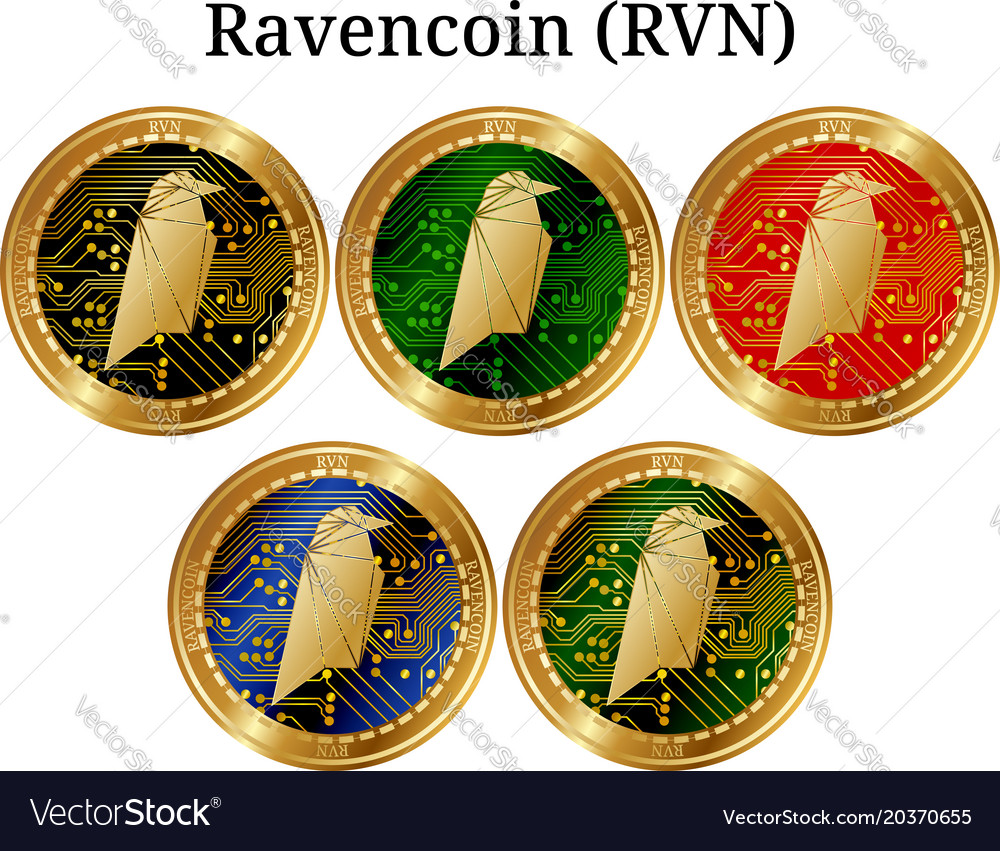 Set Of Physical Golden Coin Ravencoin Rvn Vector Image