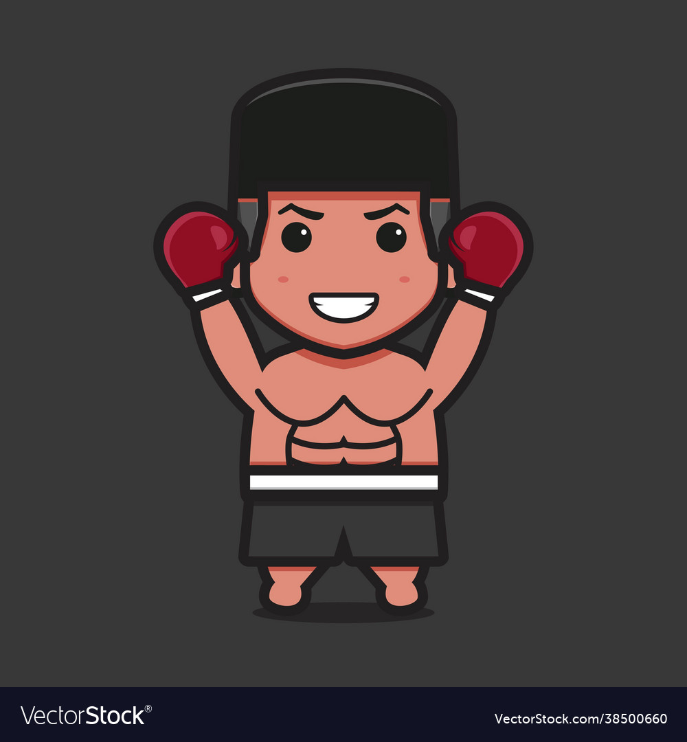 Cute boxer character with winner pose cartoon icon