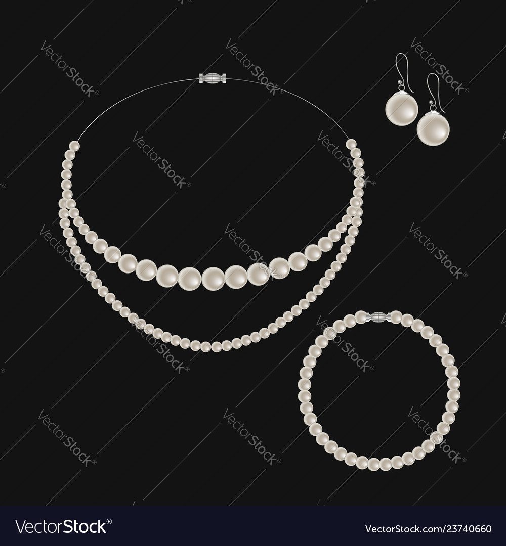 Realistic set of jewelry pearl necklace bracelet Vector Image