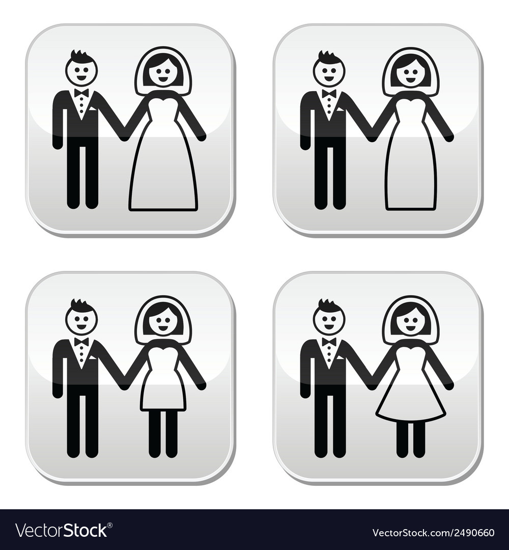 Wedding married couple bride and groom buttons set