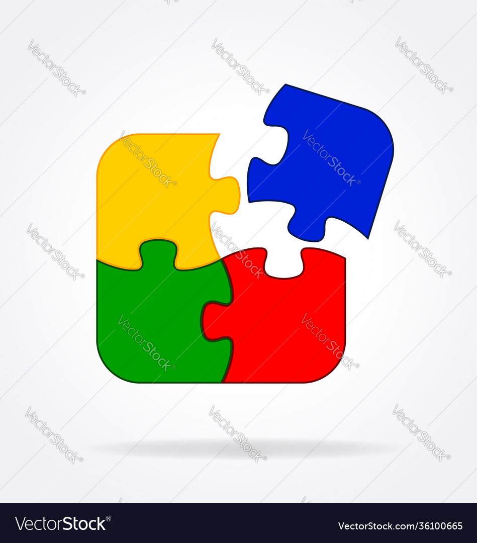 4 simple puzzle pieces connecting together Vector Image