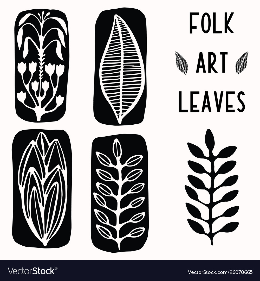 Folk art leaf graphic elements for design set Vector Image