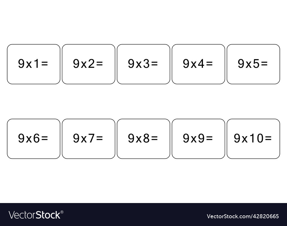 Multiplication and division table of 9 maths card Vector Image