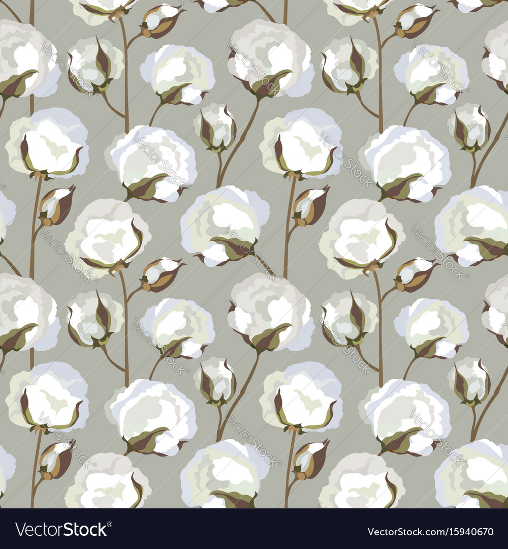 Cotton plant floral seamless pattern nature Vector Image
