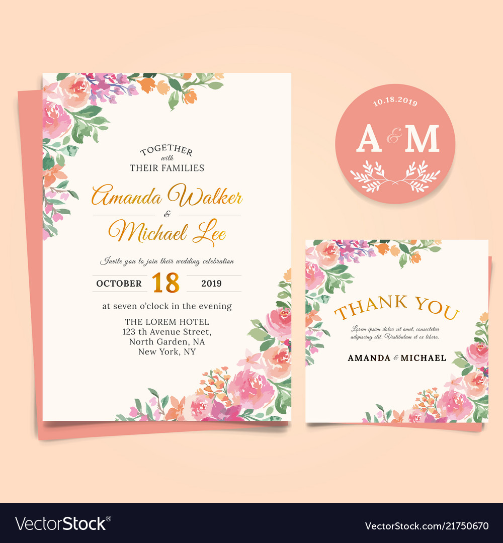 Floral wedding invitation elegant thank you card Vector Image