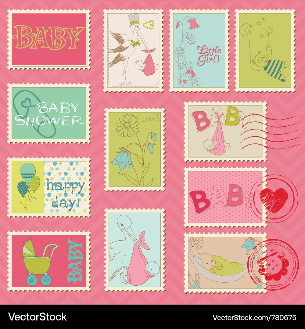 Baby girl postage stamps Royalty Free Vector Image