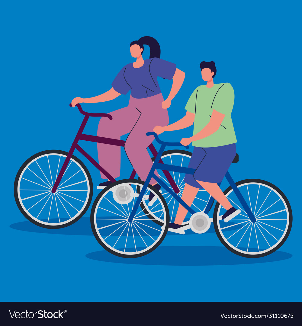 Couple in bike avatar character Royalty Free Vector Image