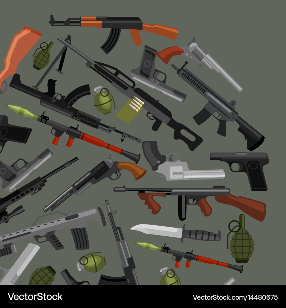 Military gun set automatic and hand weapon in Vector Image