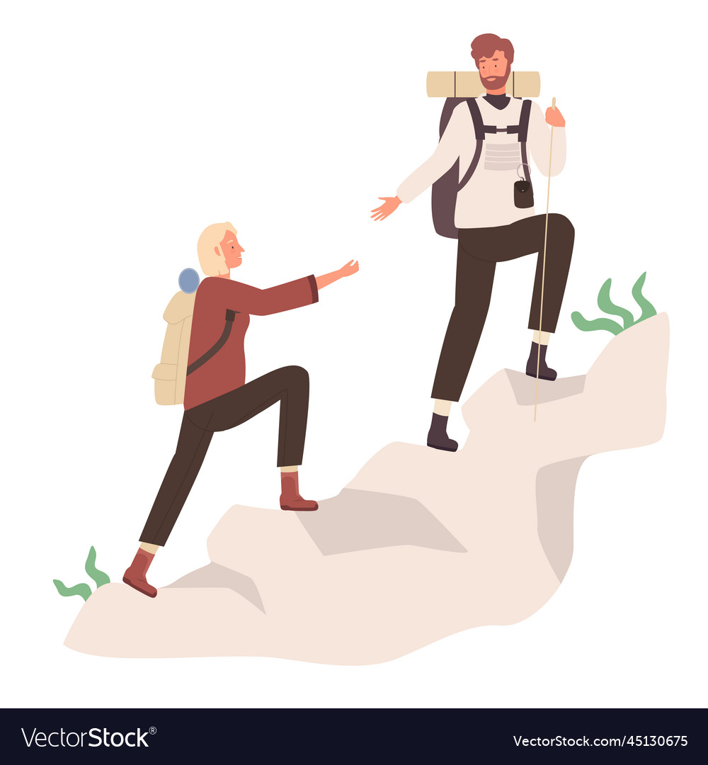 Tourists climbing the mountain Royalty Free Vector Image