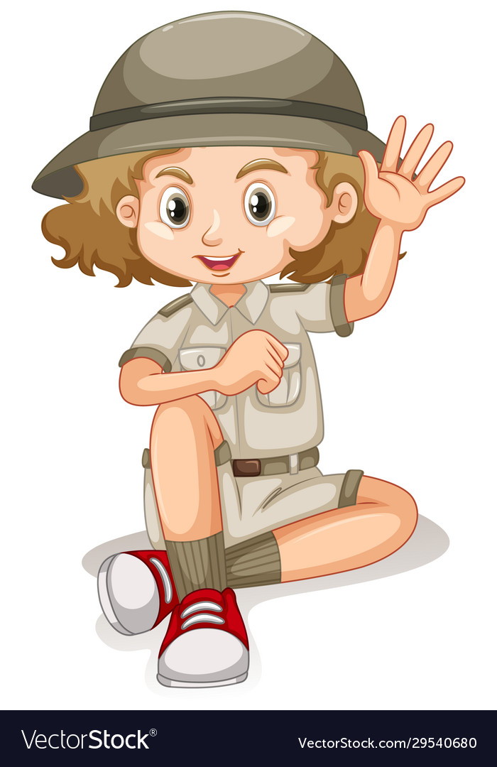 Girl in safari outfit on white background Vector Image