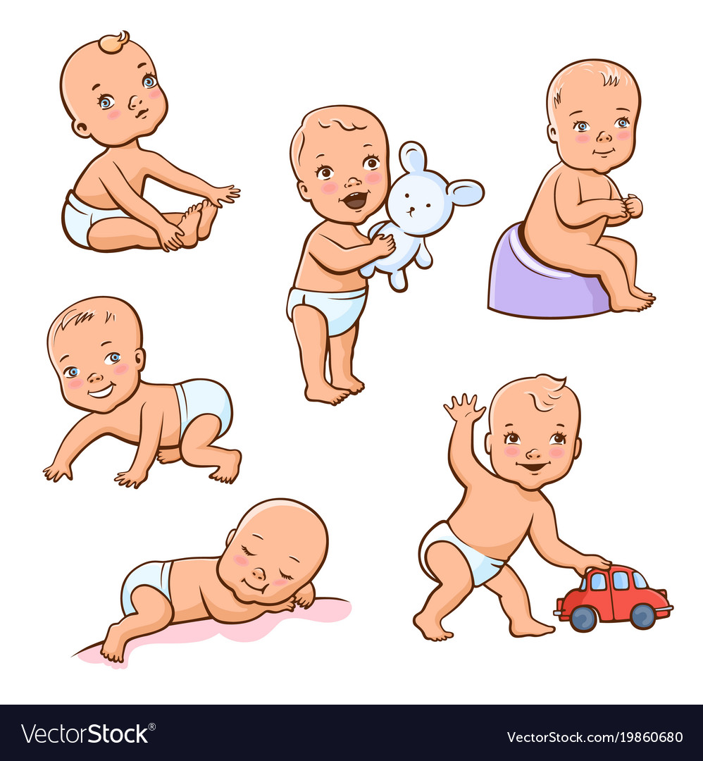 Set with cute little babies Royalty Free Vector Image