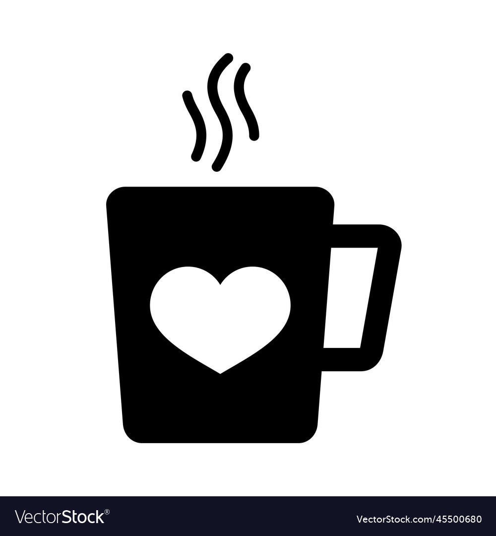 Tea cup with heart and steam glyph icon Royalty Free Vector