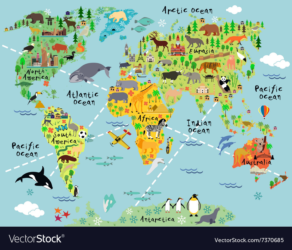 Cartoon World Map Royalty Free Vector Image VectorStock