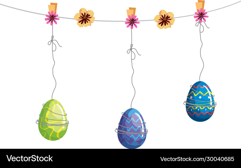Cute eggs easter decorated hanging Royalty Free Vector Image