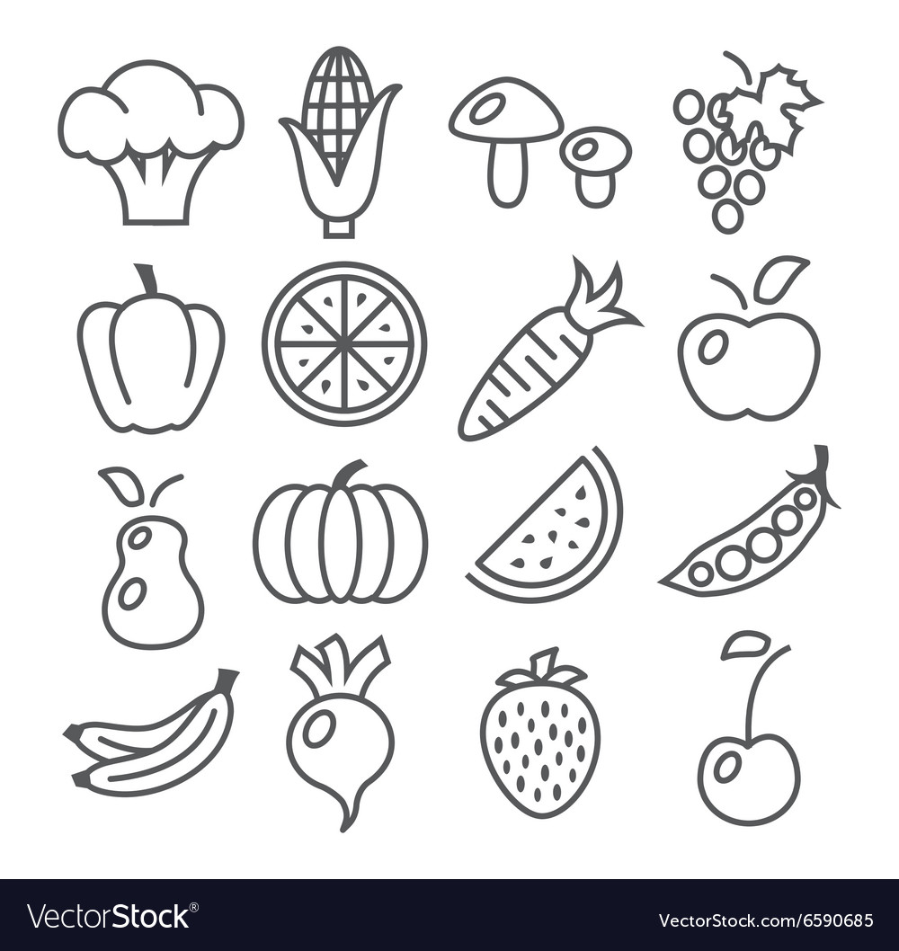 Fruits and vegetables line icons Royalty Free Vector Image