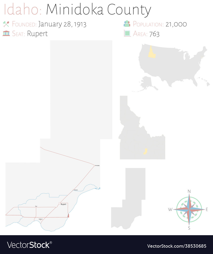 Map minidoka county in idaho Royalty Free Vector Image
