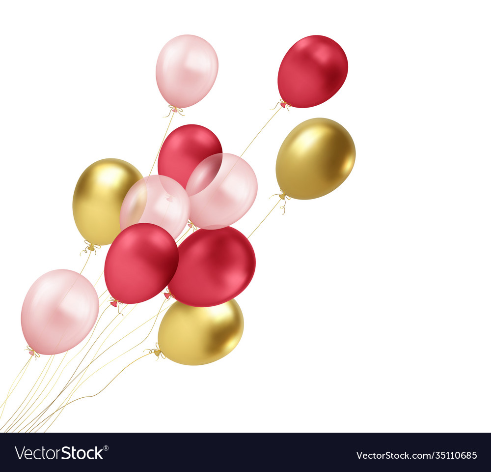 Realistic gold red pink balloons flying isolated Vector Image