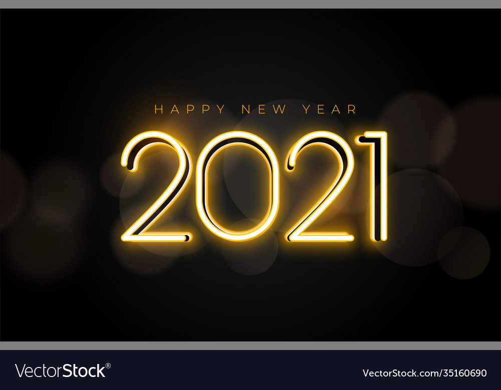 2021 new year golden neon wishes card design Vector Image