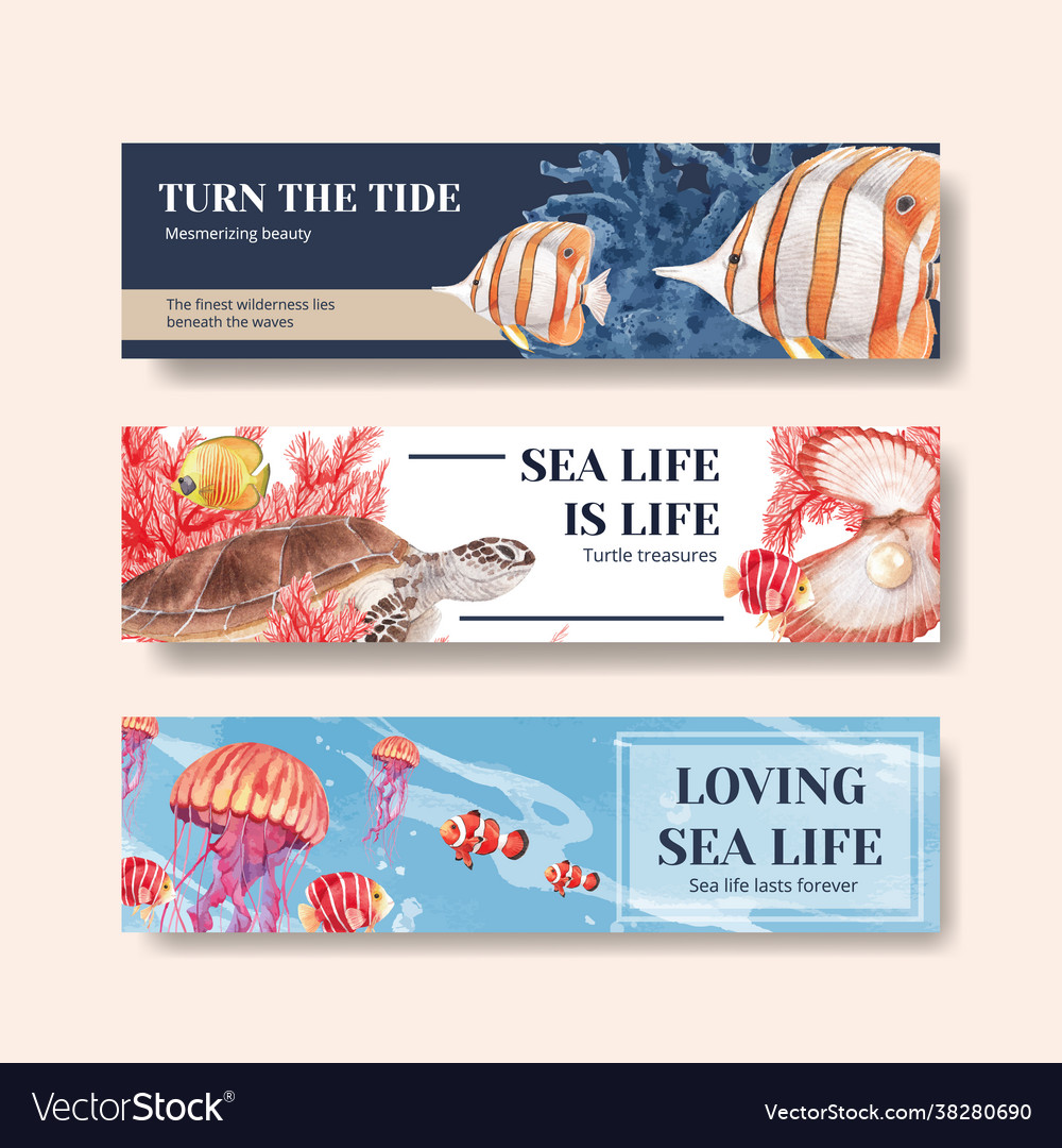 Banner with sea life concept design watercolor Vector Image