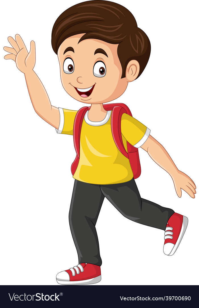 Cartoon happy school boy waving hand Royalty Free Vector