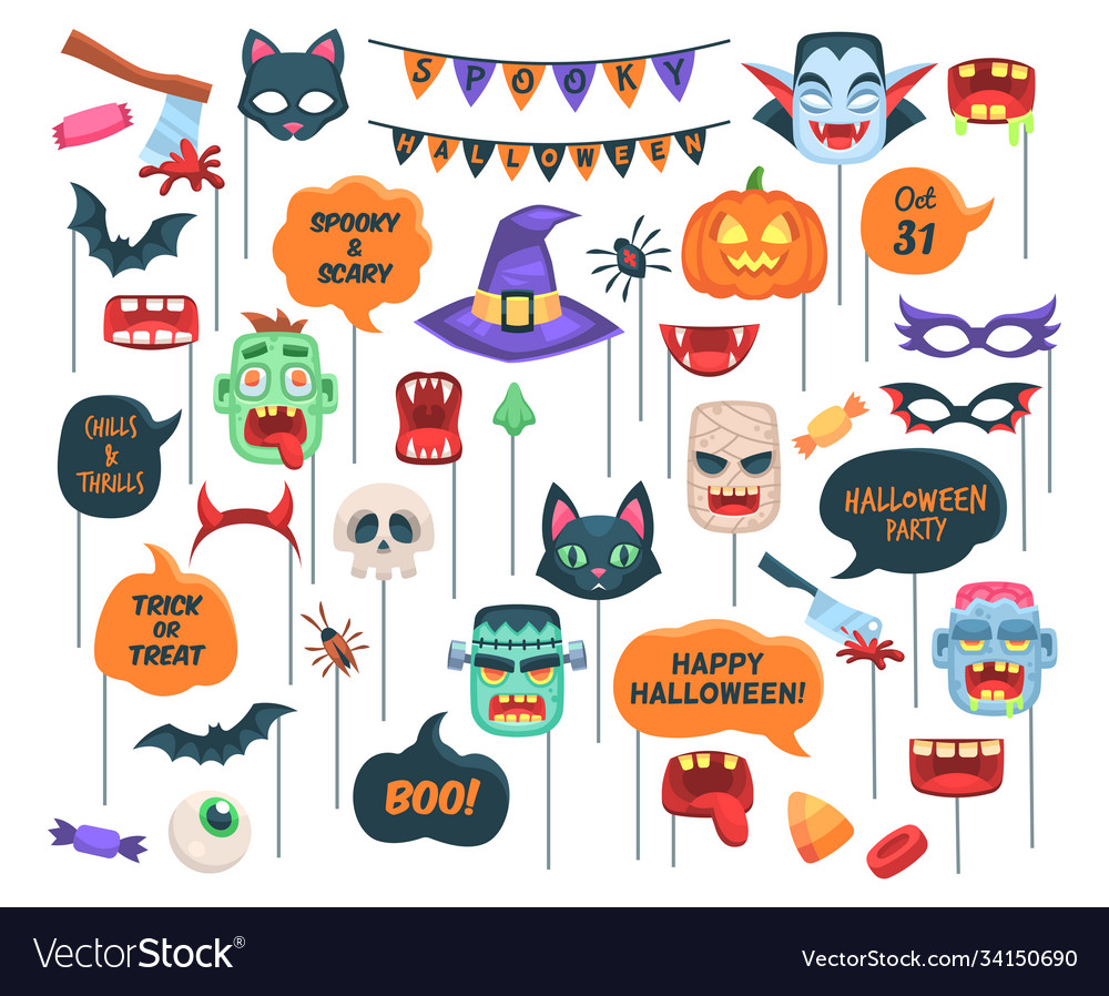 Halloween props photo booth requisite speech vector image Halloween props photo booth requisite speech