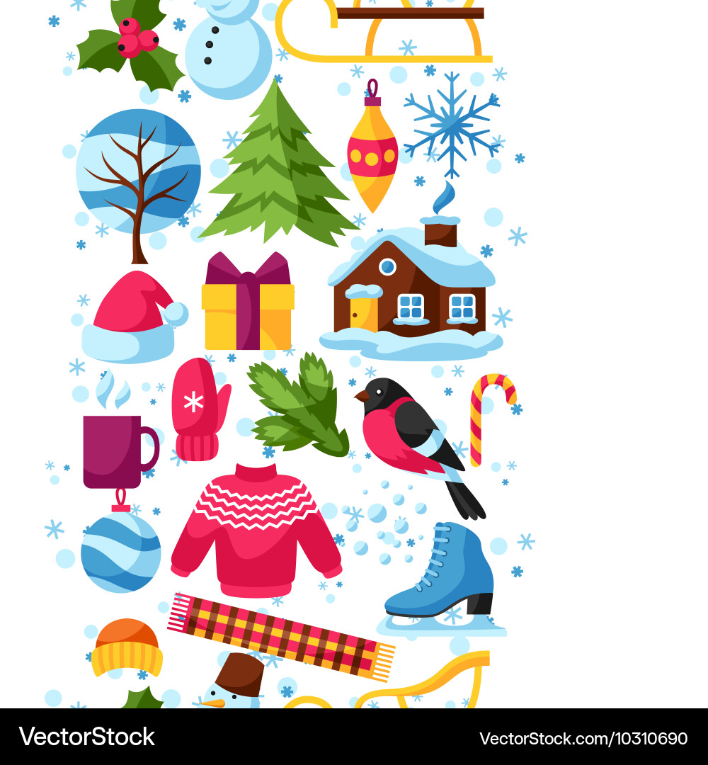 Winter Vector Items Seamless pattern with winter objects merry Vector Image